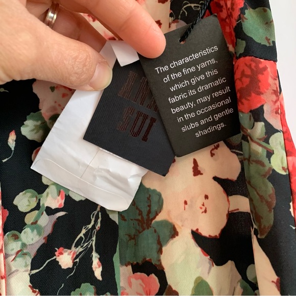 Anna Sui Floral Crepe button down mini dress black multi - Picture 3 of 13